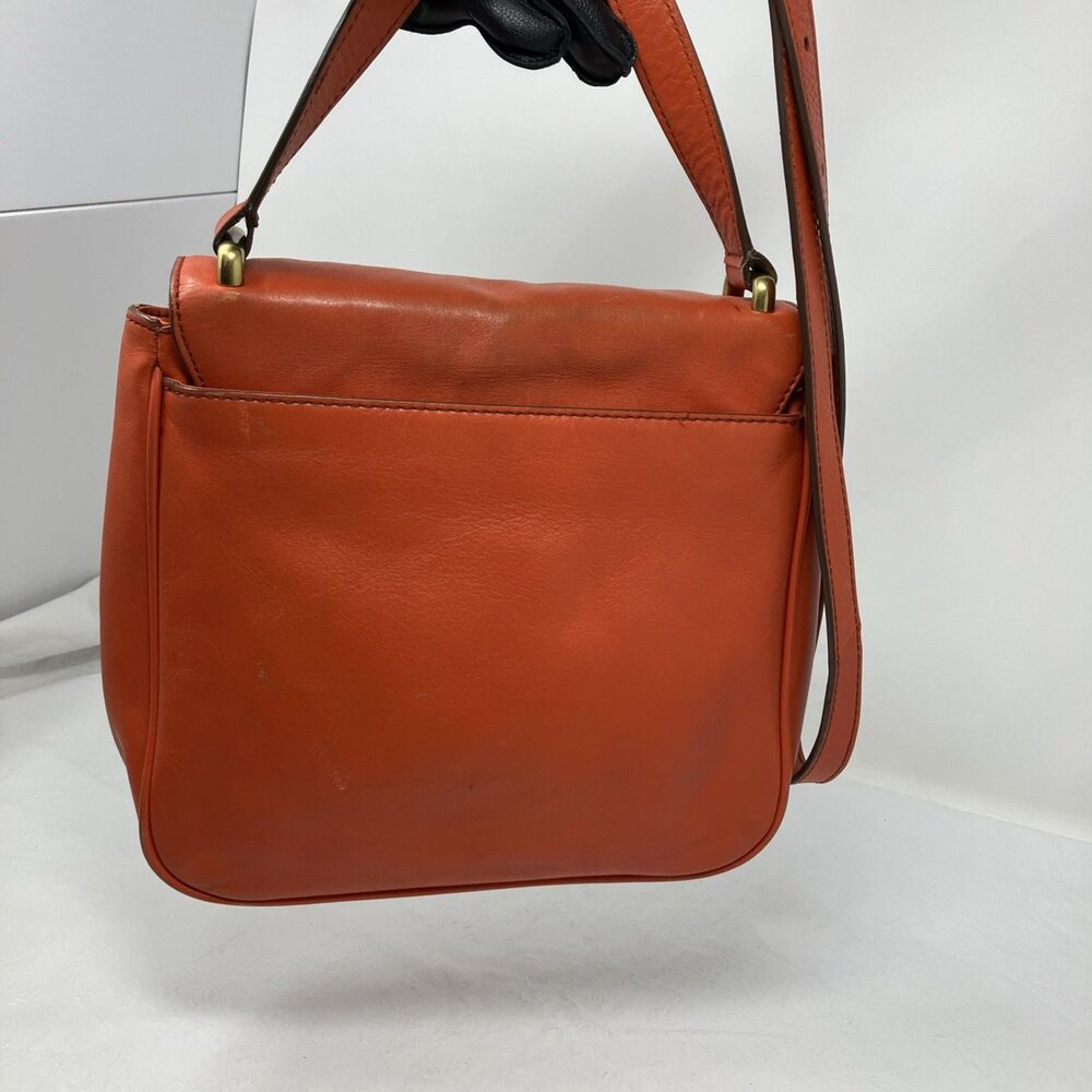 Fossil Orange Leather Turnlock Flap Satchel Crossbody Shoulder Bag Vintage - Picture 2 of 16